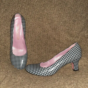 MARTINI OSVALDO-Retro Rockabilly Style Black/White Checkered Leather Pumps-Sz 39